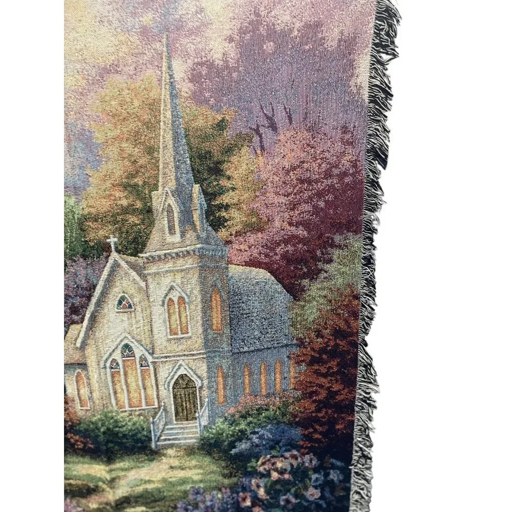 Church Tapestry Throw‎ Blanket 54x72 Psalm 122:1 Cotton Multi-Color